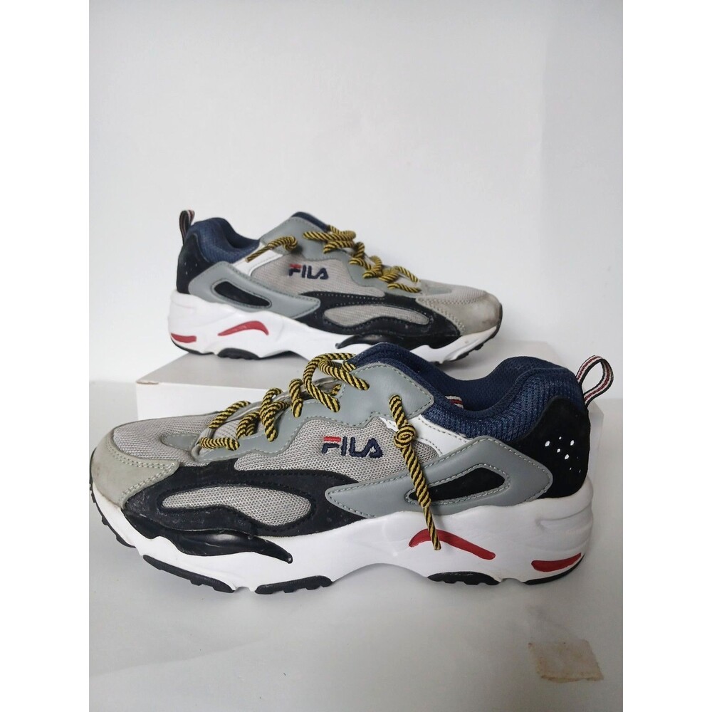 Fila Ray Tracer Chunky Sneakers Gray Navy Red Dad Shoes Women's Size 6.5